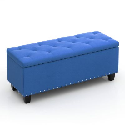 Magshion 43 Inches Storage Ottoman Bench, Upholstered Tufted End of Bed Storage Bench, Large Ottoman Foot Rest with Legs, Load up to 800 lb, for Living Room, Bedroom, Entryway, Blue