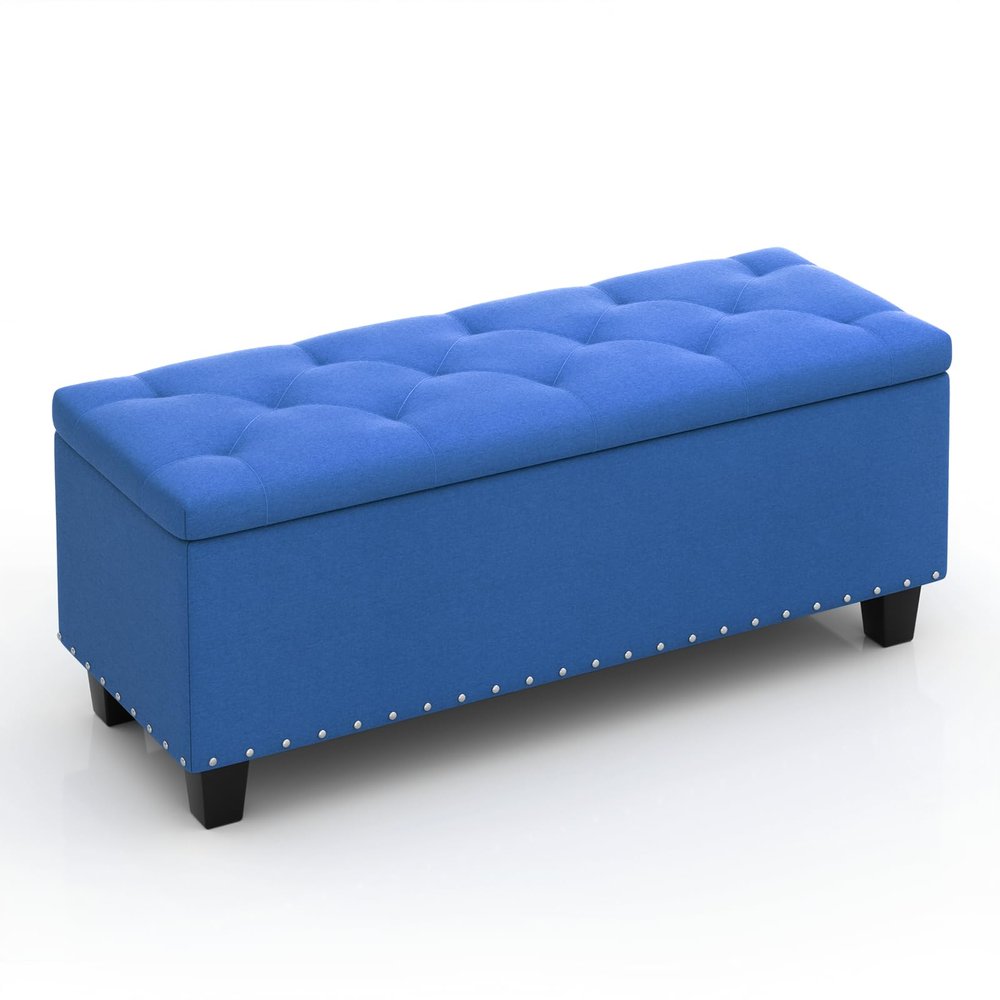 Magshion 43 Inches Storage Ottoman Bench, Upholstered Tufted End of Bed Storage Bench, Large Ottoman Foot Rest with Legs, Load up to 800 lb, for Living Room, Bedroom, Entryway, Blue