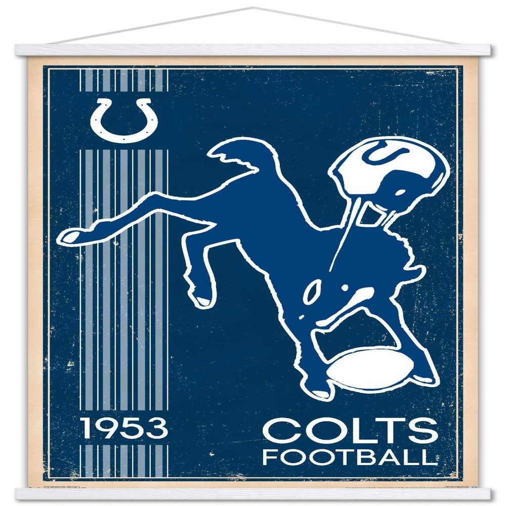 Trends International NFL Indianapolis Colts - Retro Logo 14 Wall Poster, 22.375" x 34", Print and White Hanger Bundle