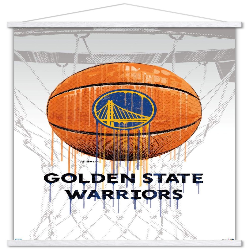 Trends International NBA Golden State Warriors - Drip Ball 20 Wall Poster, 22.375" x 34", Print and White Hanger Bundle