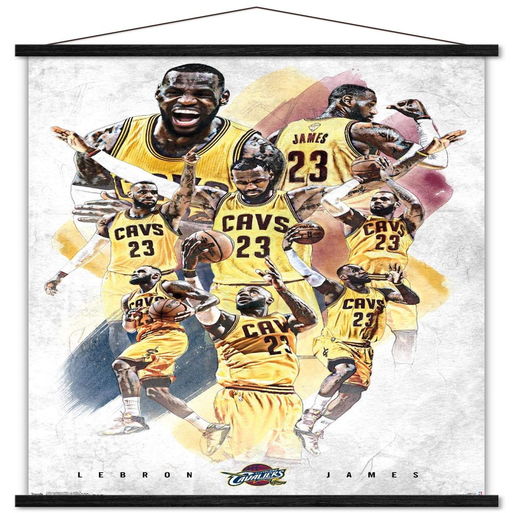 Trends International NBA Cleveland Cavaliers - Lebron James 15 Wall Poster, 22.37" x 34.00", Premium Print and Black Hanger Bundle