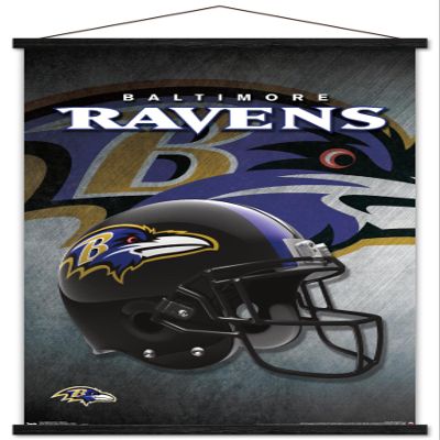 Trends International NFL Baltimore Ravens - Helmet 16 Wall Poster, 22.375" x 34", Premium Print and Black Hanger Bundle