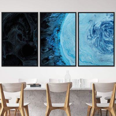 SIGNWIN 3 Piece Framed Canvas Wall Art Abstract Fluids 3D Abstract Abstract Brushstroke Contemporary - 16"x24"x3 Panels
