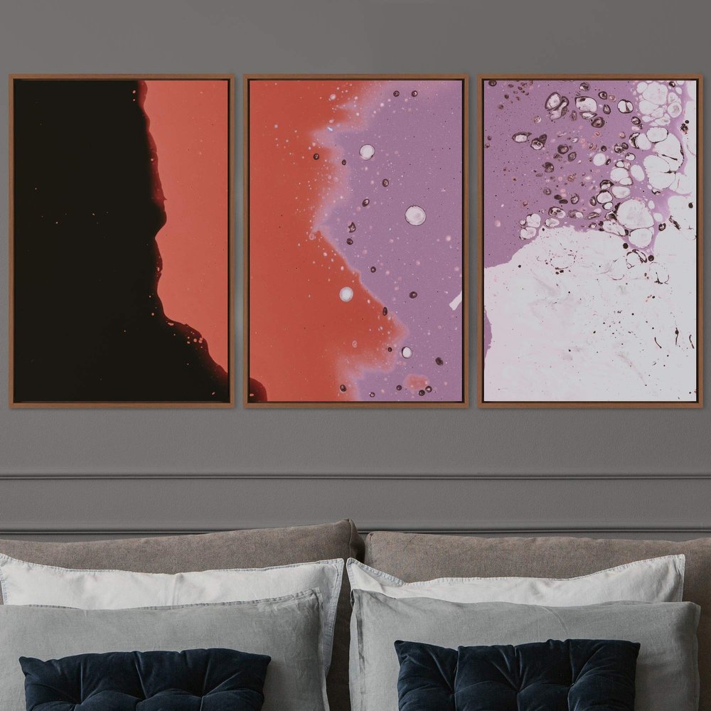 SIGNWIN 3 Piece Framed Canvas Wall Art Abstract Fluids 3D Abstract Abstract Brushstroke Contemporary - 16"x24"x3 Panels