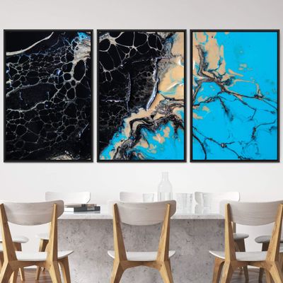 SIGNWIN 3 Piece Framed Canvas Wall Art Abstract Fluids 3D Abstract Abstract Brushstroke Contemporary - 16"x24"x3 Panels