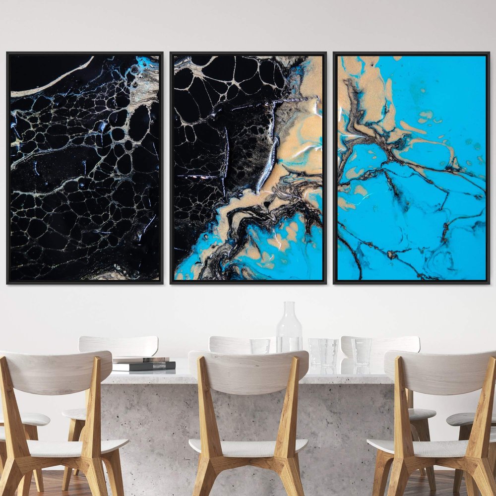 SIGNWIN 3 Piece Framed Canvas Wall Art Abstract Fluids 3D Abstract Abstract Brushstroke Contemporary - 16"x24"x3 Panels