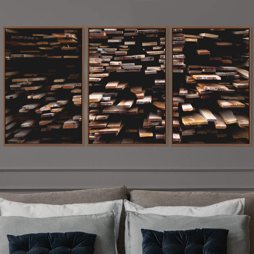 SIGNWIN 3 Piece Framed Canvas Wall Art Wood Panel Patterns Abstract Industrial Modern Art Multicolor Patterns - 16"x24"x3 Panels