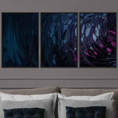 SIGNWIN 3 Piece Framed Canvas Wall Art Abstract Fluids 3D Abstract Abstract Brushstroke Contemporary - 16"x24"x3 Panels