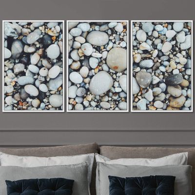 SIGNWIN 3 Piece Framed Canvas Wall Art Stone Pebbles Abstract Industrial Modern Art Multicolor Patterns - 16"x24"x3 Panels
