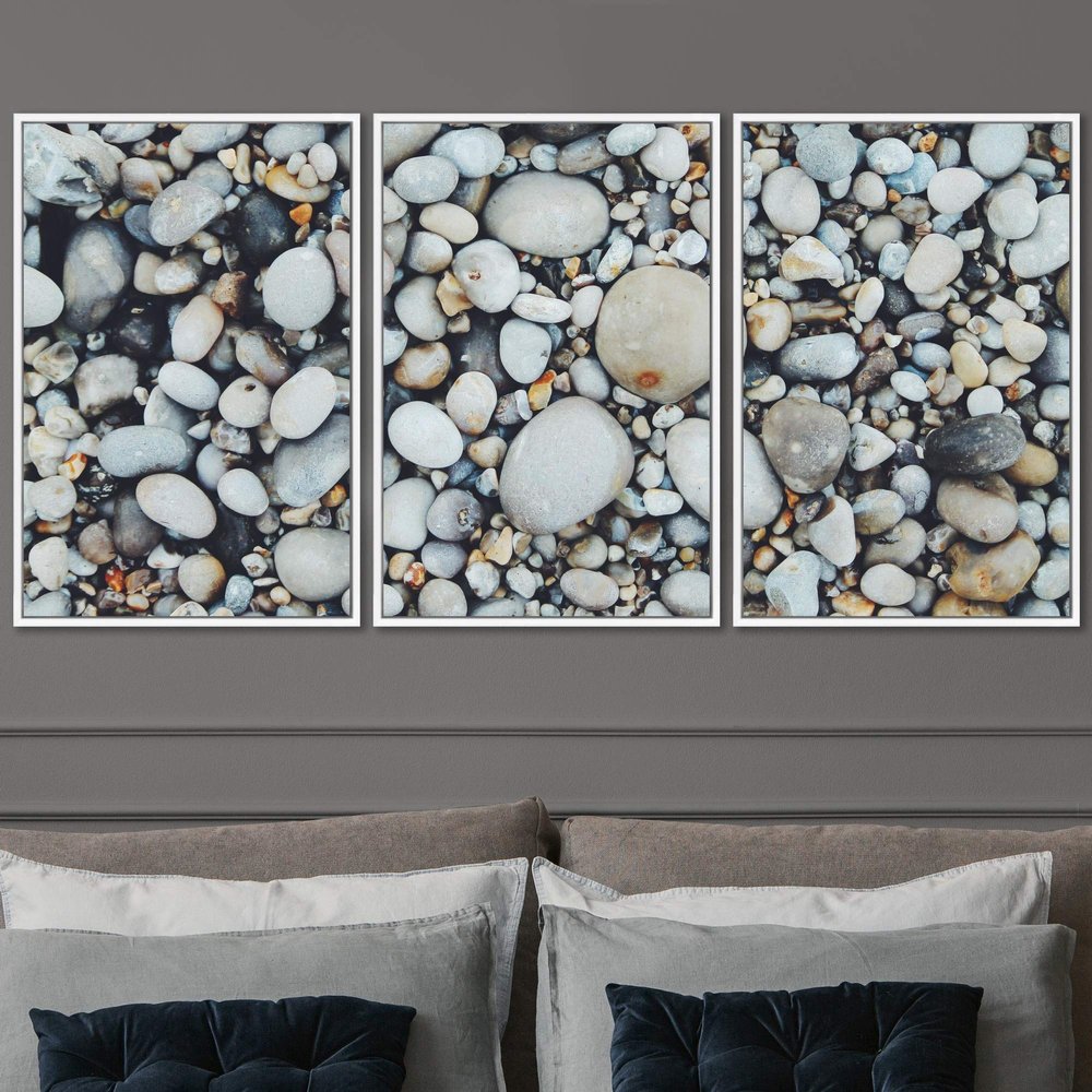 SIGNWIN 3 Piece Framed Canvas Wall Art Stone Pebbles Abstract Industrial Modern Art Multicolor Patterns - 16"x24"x3 Panels
