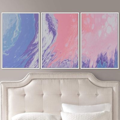 SIGNWIN 3 Piece Framed Canvas Wall Art Abstract Fluids 3D Abstract Abstract Brushstroke Contemporary - 16"x24"x3 Panels