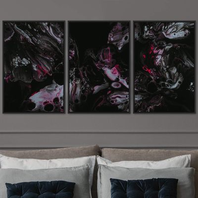 SIGNWIN 3 Piece Framed Canvas Wall Art Abstract Fluids 3D Abstract Abstract Brushstroke Contemporary - 16"x24"x3 Panels