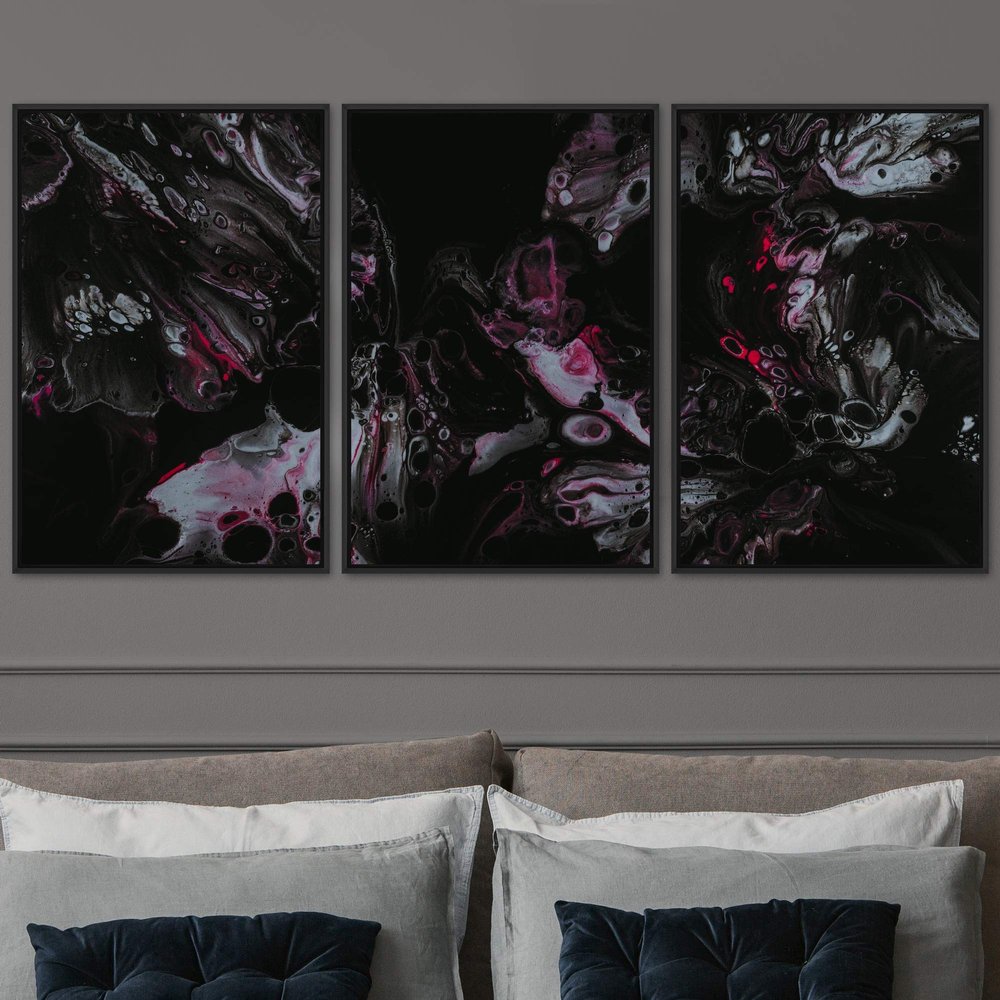 SIGNWIN 3 Piece Framed Canvas Wall Art Abstract Fluids 3D Abstract Abstract Brushstroke Contemporary - 16"x24"x3 Panels