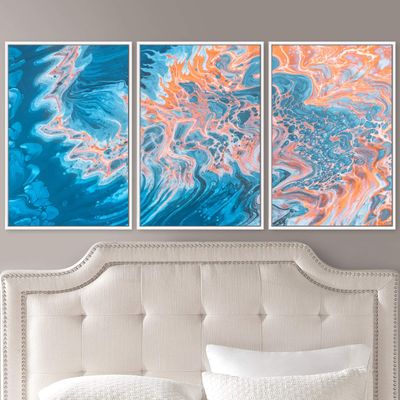 SIGNWIN 3 Piece Framed Canvas Wall Art Abstract Fluids 3D Abstract Abstract Brushstroke Contemporary - 16"x24"x3 Panels
