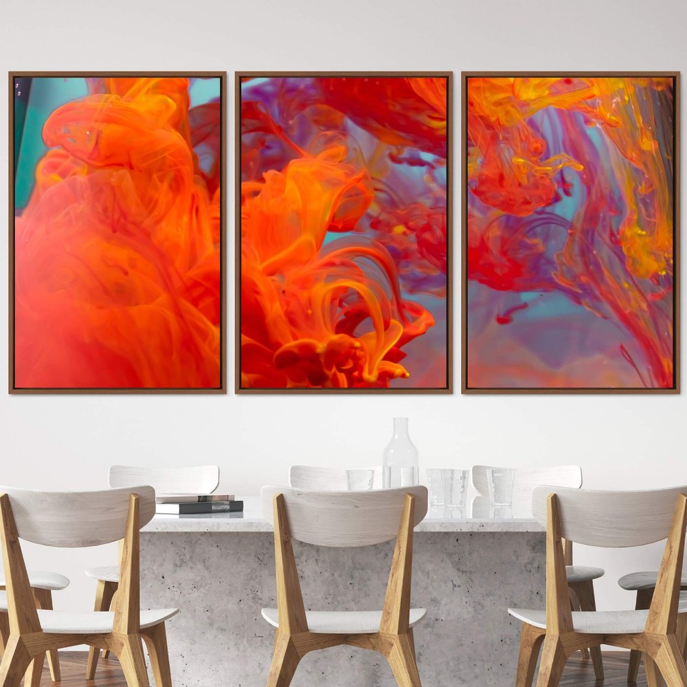SIGNWIN 3 Piece Framed Canvas Wall Art Abstract Fluids 3D Abstract Abstract Brushstroke Contemporary - 16"x24"x3 Panels