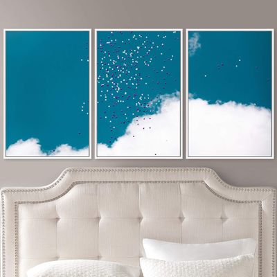 SIGNWIN 3 Piece Framed Canvas Wall Art Sky Confetti Abstract Industrial Modern Art Multicolor Patterns - 16"x24"x3 Panels