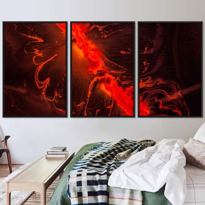SIGNWIN 3 Piece Framed Canvas Wall Art Abstract Fluids 3D Abstract Abstract Brushstroke Contemporary - 16"x24"x3 Panels