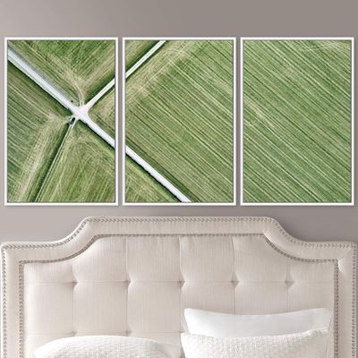 SIGNWIN 3 Piece Framed Canvas Wall Art Solid Greenery Abstract Industrial Modern Art Multicolor Patterns - 16"x24"x3 Panels