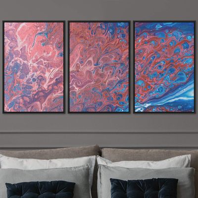 SIGNWIN 3 Piece Framed Canvas Wall Art Abstract Fluids 3D Abstract Abstract Brushstroke Contemporary - 16"x24"x3 Panels
