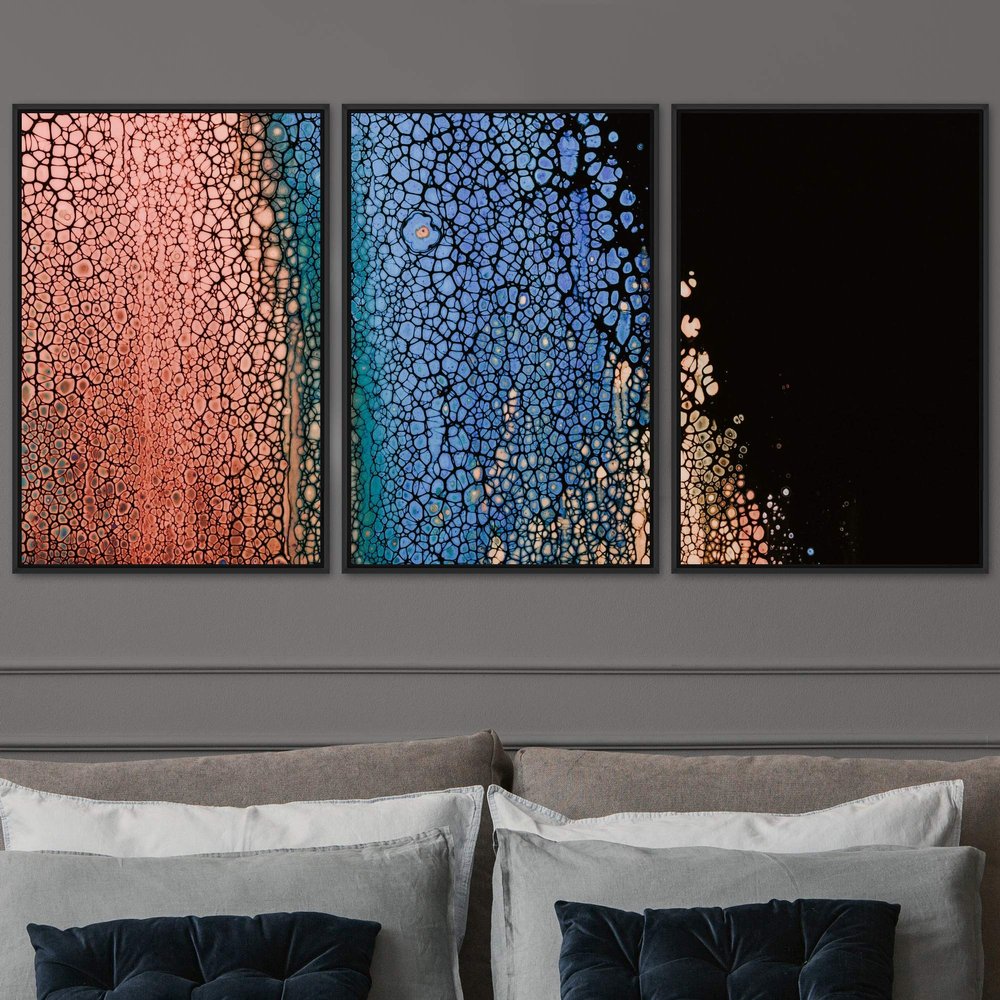 SIGNWIN 3 Piece Framed Canvas Wall Art Abstract Fluids 3D Abstract Abstract Brushstroke Contemporary - 16"x24"x3 Panels