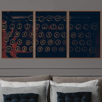SIGNWIN 3 Piece Framed Canvas Wall Art Typewriter Abstract Industrial Modern Art Multicolor Patterns - 16"x24"x3 Panels
