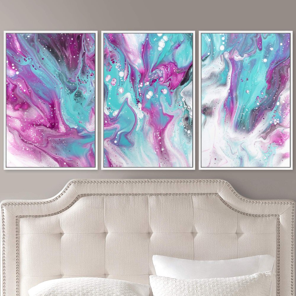 SIGNWIN 3 Piece Framed Canvas Wall Art Abstract Fluids 3D Abstract Abstract Brushstroke Contemporary - 16"x24"x3 Panels