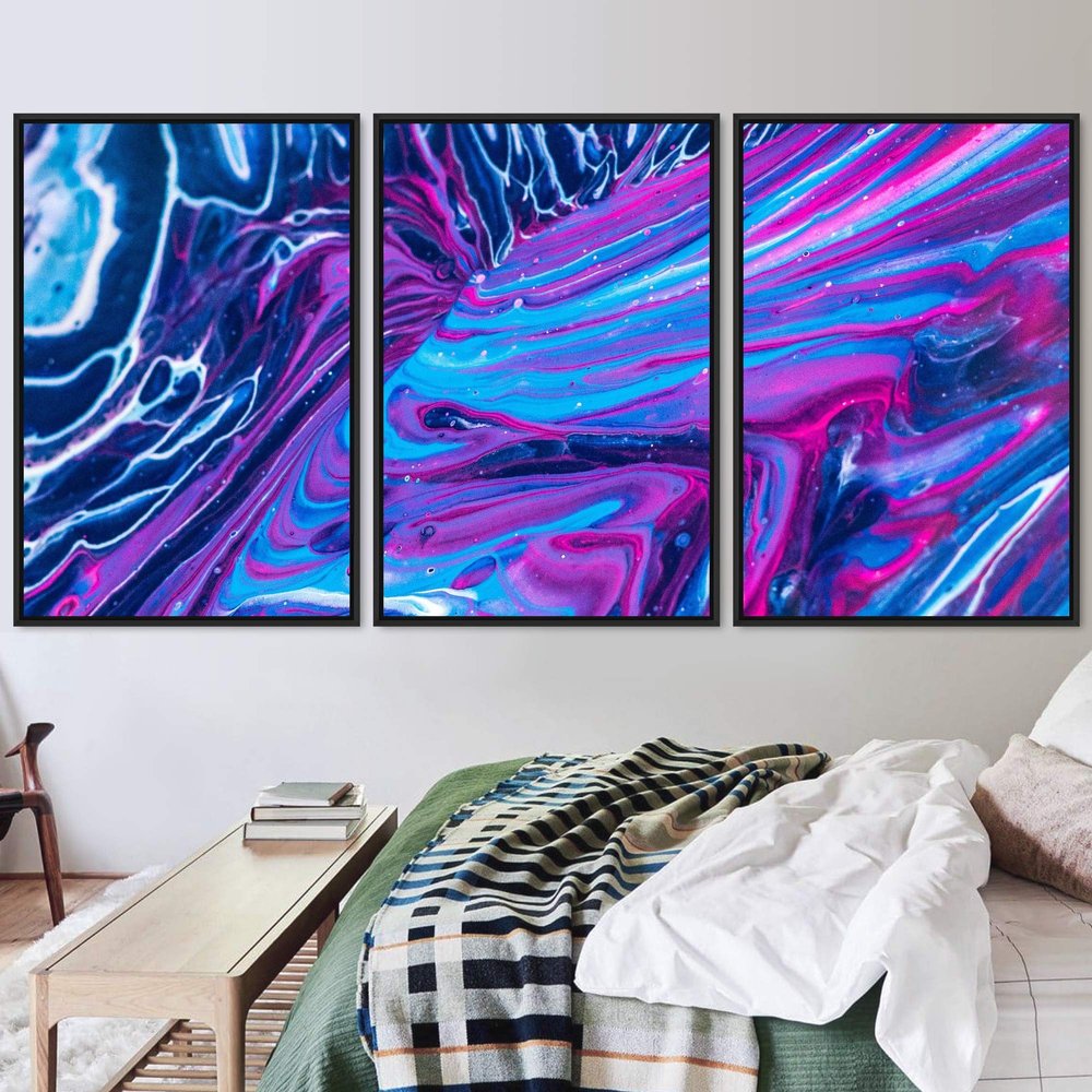 SIGNWIN 3 Piece Framed Canvas Wall Art Abstract Fluids 3D Abstract Abstract Brushstroke Contemporary - 16"x24"x3 Panels