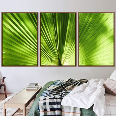 SIGNWIN 3 Piece Framed Canvas Wall Art Solid Greenery Abstract Abstract Industrial Modern Art Multicolor Patterns - 16"x24"x3 Panels