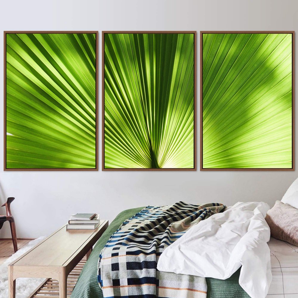 SIGNWIN 3 Piece Framed Canvas Wall Art Solid Greenery Abstract Abstract Industrial Modern Art Multicolor Patterns - 16"x24"x3 Panels