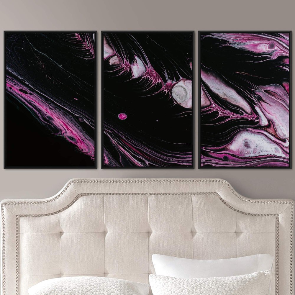SIGNWIN 3 Piece Framed Canvas Wall Art Abstract Fluids 3D Abstract Abstract Brushstroke Contemporary - 16"x24"x3 Panels