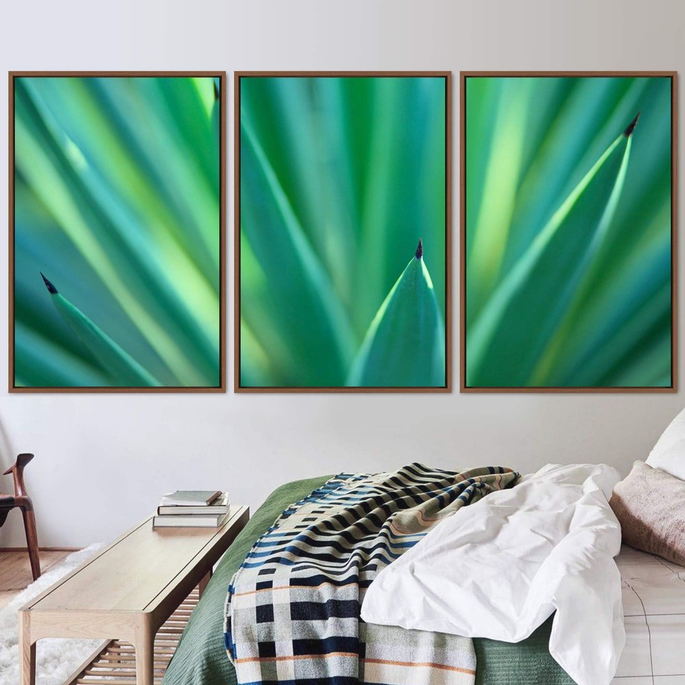 SIGNWIN 3 Piece Framed Canvas Wall Art Solid Greenery Abstract Industrial Modern Art Multicolor Patterns - 16"x24"x3 Panels