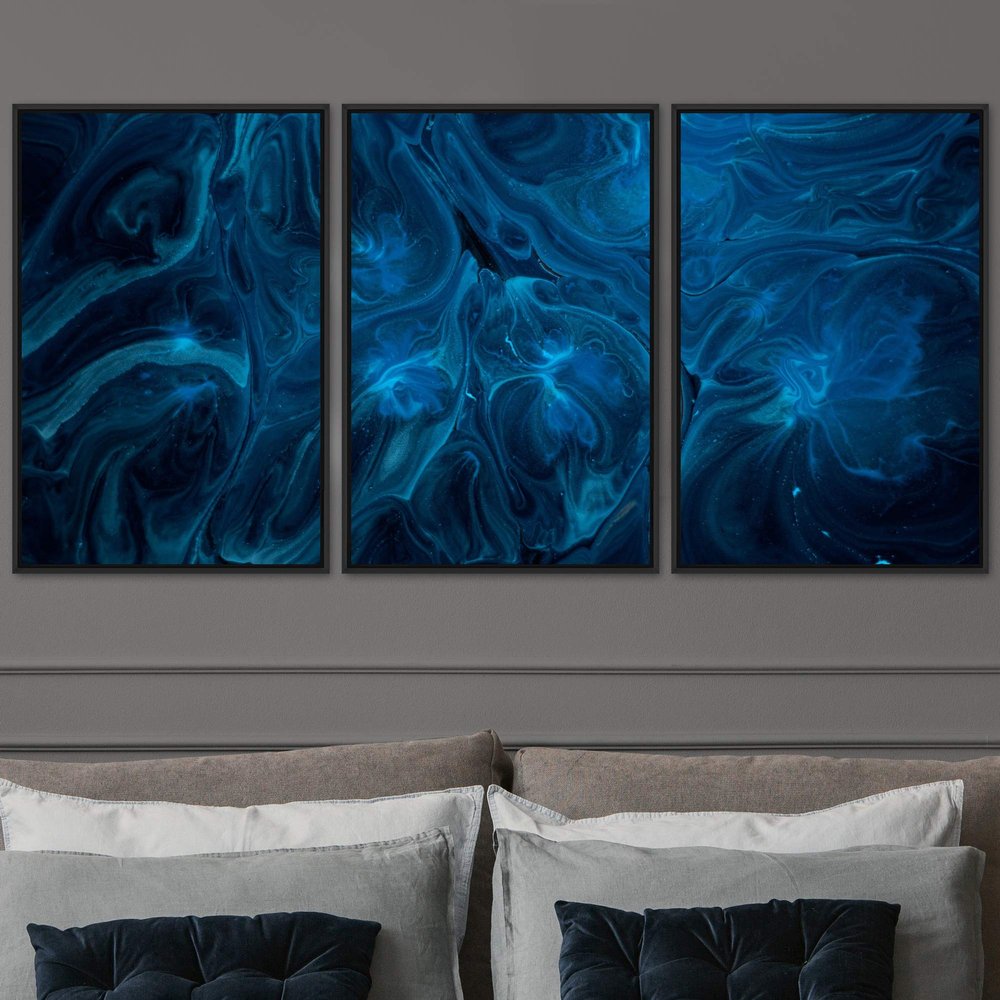 SIGNWIN 3 Piece Framed Canvas Wall Art Abstract Fluids 3D Abstract Abstract Brushstroke Contemporary - 16"x24"x3 Panels