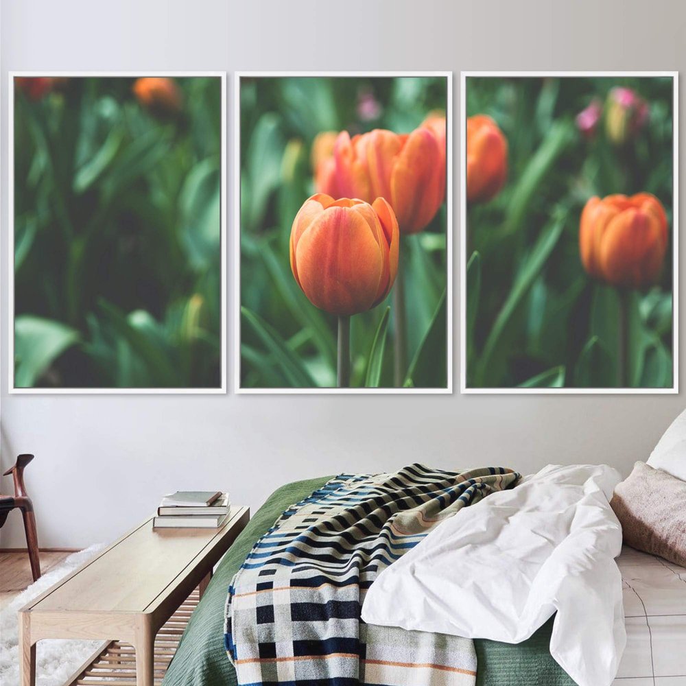 SIGNWIN 3 Piece Framed Canvas Wall Art Orange Blossom Canvas Prints Home Artwork Decoration for Living Room,Bedroom - 16"x24"x3 Panels