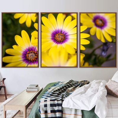 SIGNWIN 3 Piece Framed Canvas Wall Art Yellow Blossom Canvas Prints Home Artwork Decoration for Living Room,Bedroom - 16"x24"x3 Panels