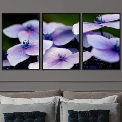 SIGNWIN 3 Piece Framed Canvas Wall Art Purple Blossom Canvas Prints Home Artwork Decoration for Living Room,Bedroom - 16"x24"x3 Panels