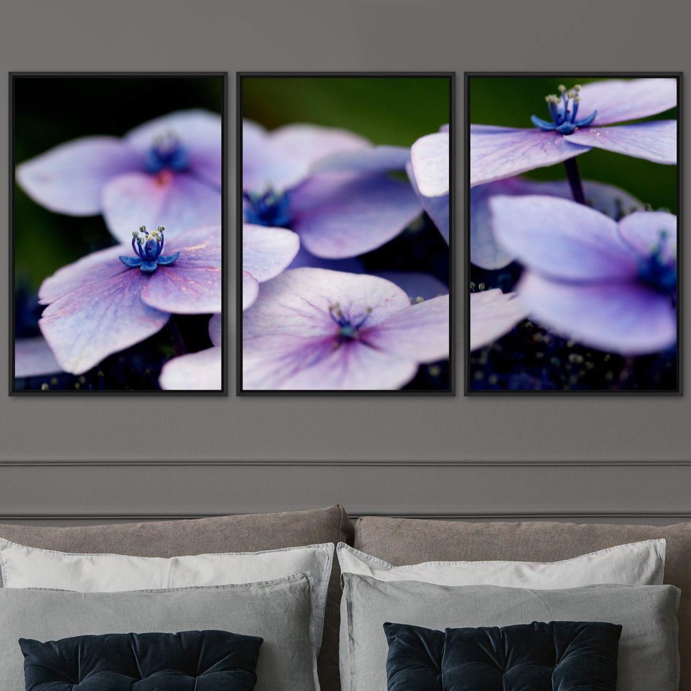 SIGNWIN 3 Piece Framed Canvas Wall Art Purple Blossom Canvas Prints Home Artwork Decoration for Living Room,Bedroom - 16"x24"x3 Panels