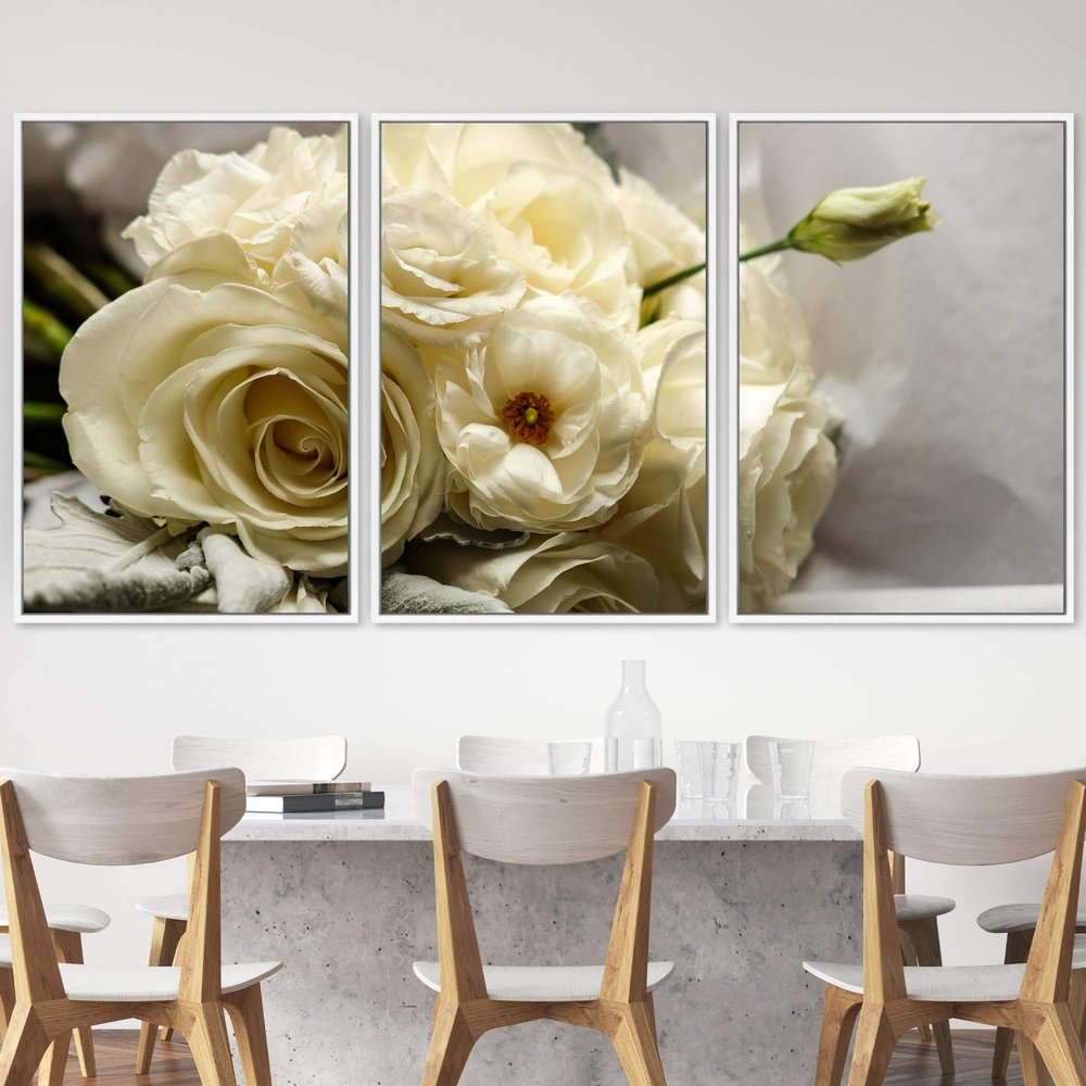 SIGNWIN 3 Piece Framed Canvas Wall Art White Blossom Canvas Prints Home Artwork Decoration for Living Room,Bedroom - 16"x24"x3 Panels