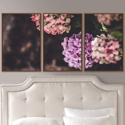 SIGNWIN 3 Piece Framed Canvas Wall Art Pink Blossom Canvas Prints Home Artwork Decoration for Living Room,Bedroom - 16"x24"x3 Panels