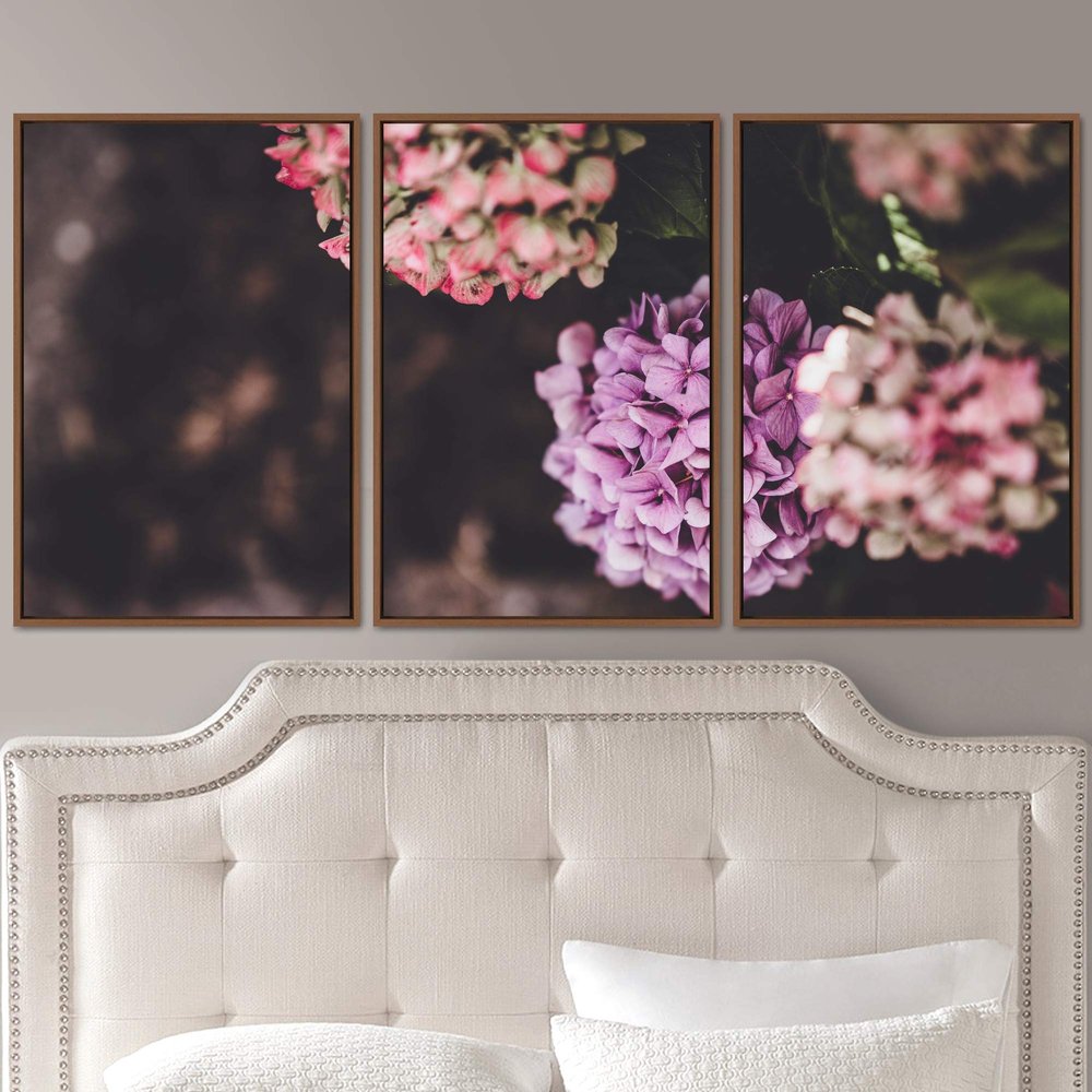 SIGNWIN 3 Piece Framed Canvas Wall Art Pink Blossom Canvas Prints Home Artwork Decoration for Living Room,Bedroom - 16"x24"x3 Panels
