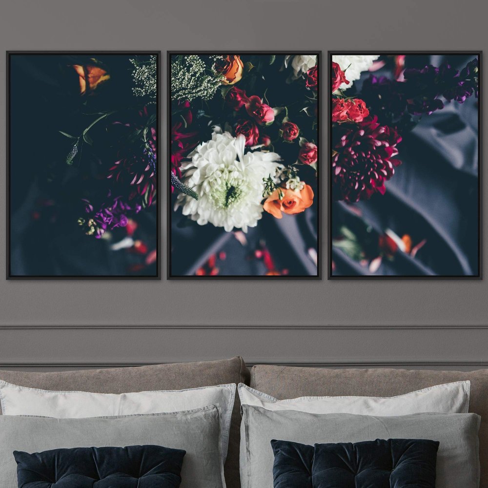 SIGNWIN 3 Piece Framed Canvas Wall Art Assorted Blossoms Canvas Prints Home Artwork Decoration for Living Room,Bedroom - 16"x24"x3 Panels