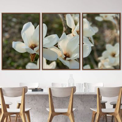 SIGNWIN 3 Piece Framed Canvas Wall Art White Blossom Canvas Prints Home Artwork Decoration for Living Room,Bedroom - 16"x24"x3 Panels