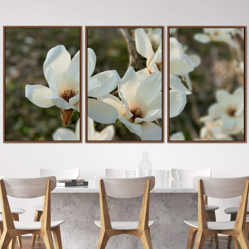 SIGNWIN 3 Piece Framed Canvas Wall Art White Blossom Canvas Prints Home Artwork Decoration for Living Room,Bedroom - 16"x24"x3 Panels