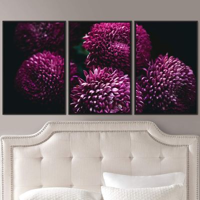 SIGNWIN 3 Piece Framed Canvas Wall Art Purple Blossom Canvas Prints Home Artwork Decoration for Living Room,Bedroom - 16"x24"x3 Panels