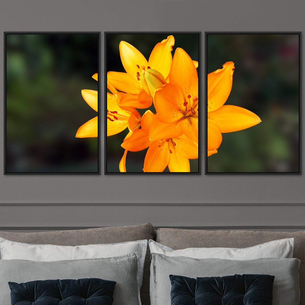SIGNWIN 3 Piece Framed Canvas Wall Art Orange Blossom Canvas Prints Home Artwork Decoration for Living Room,Bedroom - 16"x24"x3 Panels