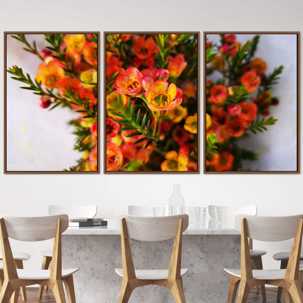 SIGNWIN 3 Piece Framed Canvas Wall Art Orange Blossom Canvas Prints Home Artwork Decoration for Living Room,Bedroom - 16"x24"x3 Panels