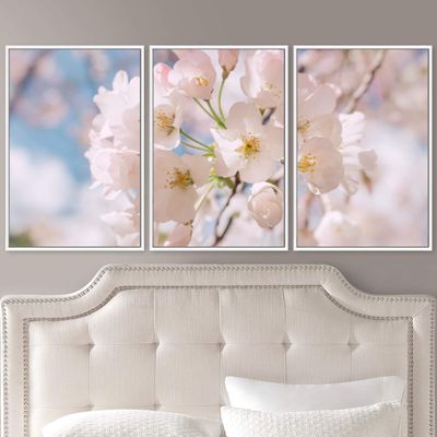 SIGNWIN 3 Piece Framed Canvas Wall Art Pink Blossom Canvas Prints Home Artwork Decoration for Living Room,Bedroom - 16"x24"x3 Panels