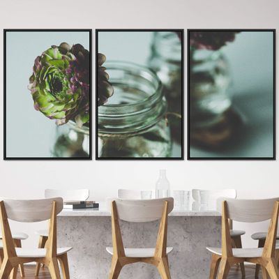 SIGNWIN 3 Piece Framed Canvas Wall Art Green Blossom Canvas Prints Home Artwork Decoration for Living Room,Bedroom - 16"x24"x3 Panels
