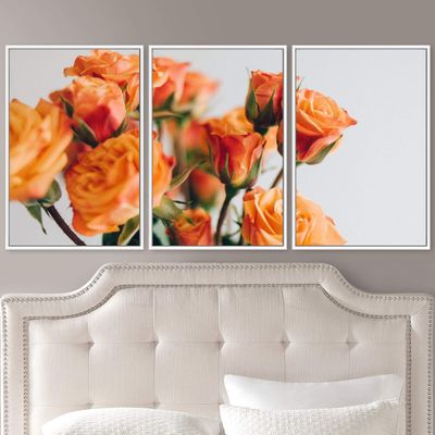 SIGNWIN 3 Piece Framed Canvas Wall Art Orange Blossom Canvas Prints Home Artwork Decoration for Living Room,Bedroom - 16"x24"x3 Panels