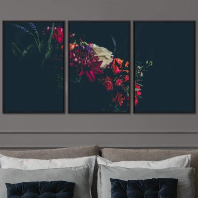 SIGNWIN 3 Piece Framed Canvas Wall Art Assorted Blossoms Canvas Prints Home Artwork Decoration for Living Room,Bedroom - 16"x24"x3 Panels