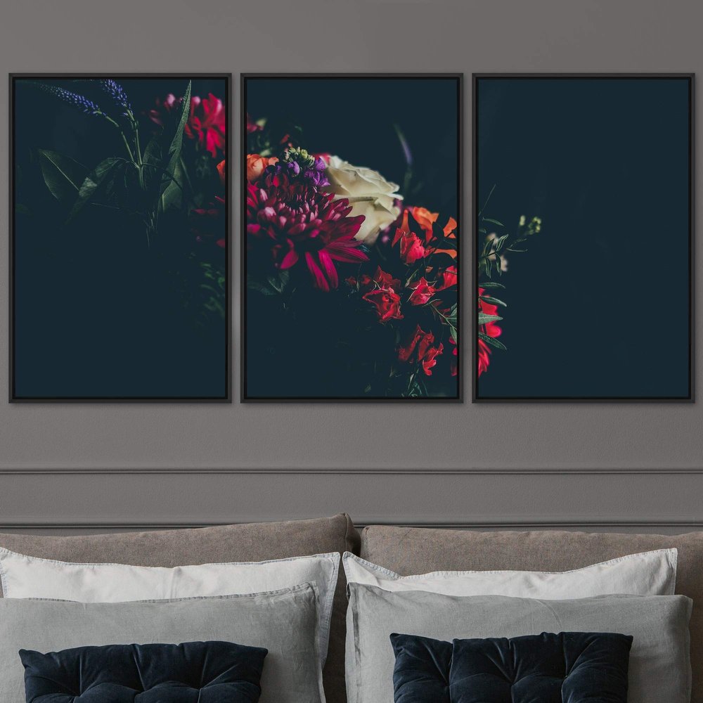 SIGNWIN 3 Piece Framed Canvas Wall Art Assorted Blossoms Canvas Prints Home Artwork Decoration for Living Room,Bedroom - 16"x24"x3 Panels